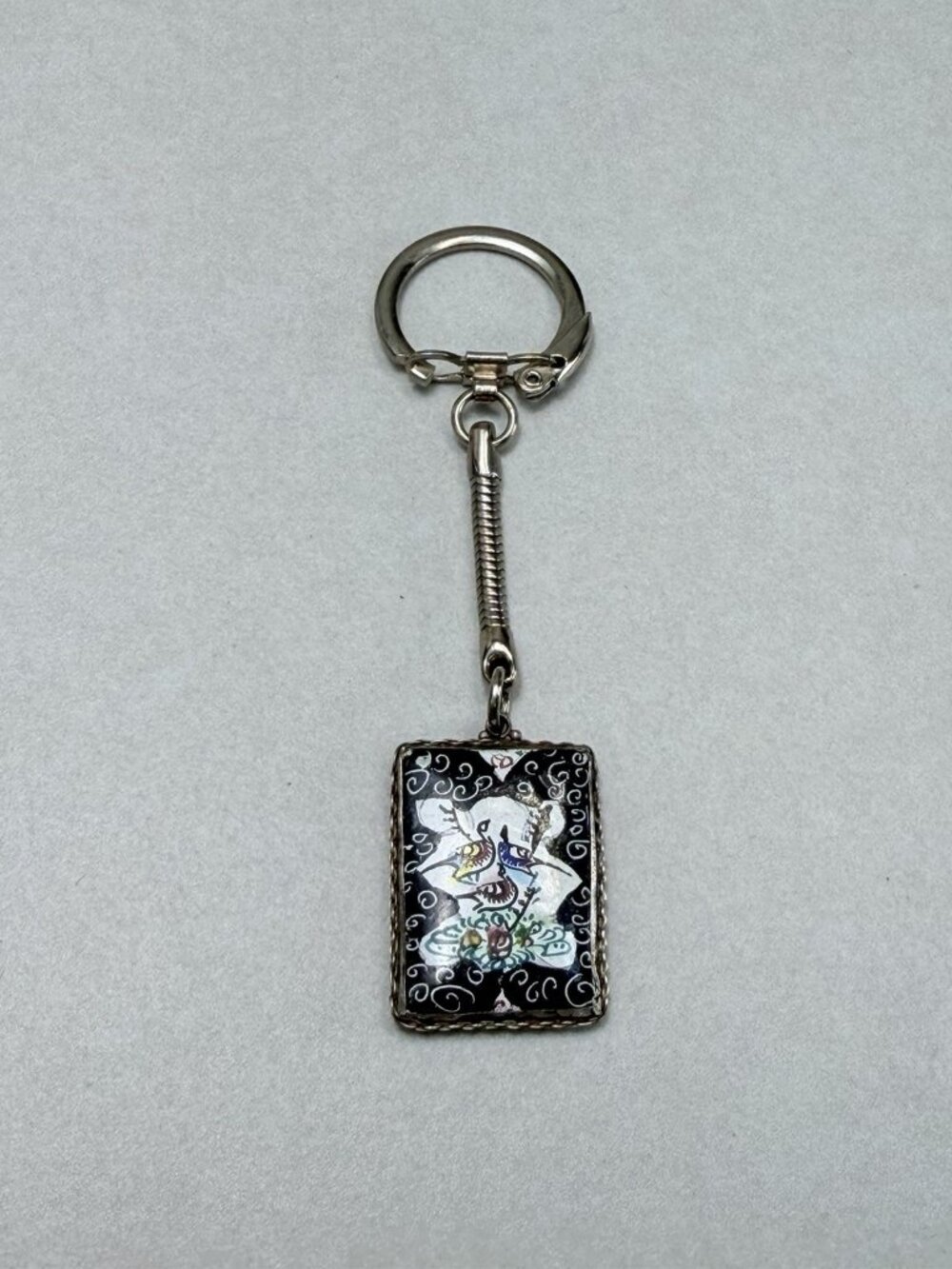 Vintage Enamel Double Sided Keychain Hand Painted Scene Pendant